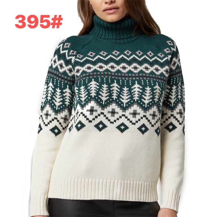 Women's Jacquard Turtleneck Fall And Winter Inner Wear Sweater - ZEYTONCART