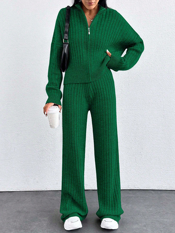 Autumn And Winter New European And American Women's Casual Loose Zip Top And Trousers Two-piece Set - ZEYTONCART