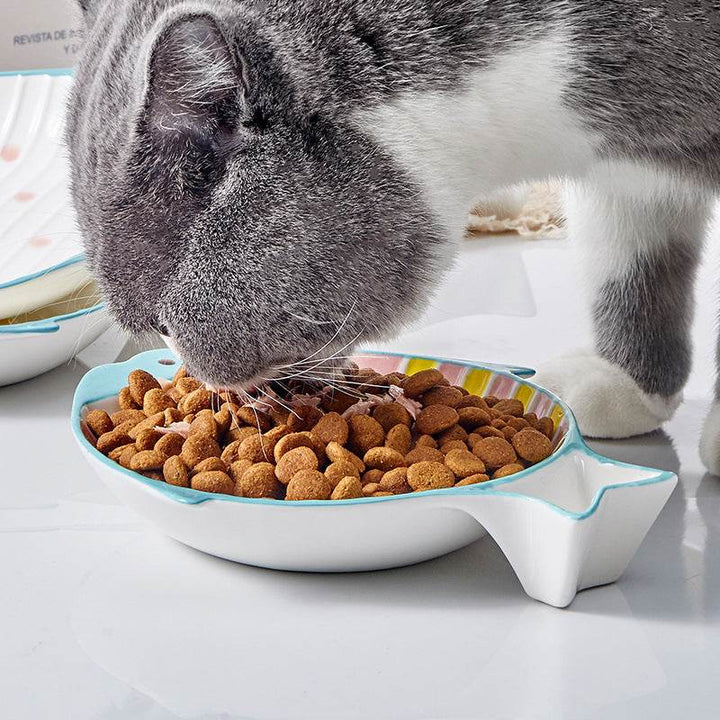 Fish-shaped Ceramic Plate Cat Food Feeding Bowl - ZEYTONCART