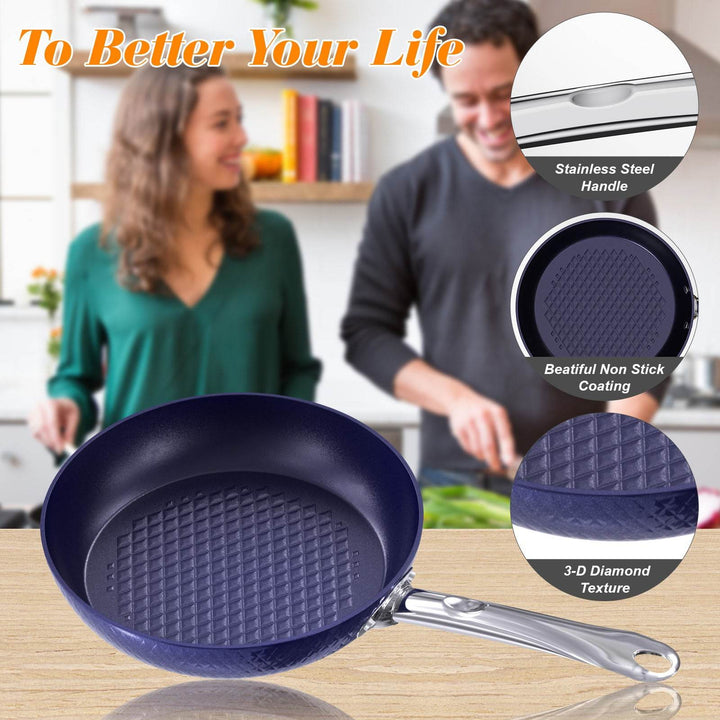 Frying Pan Sets Non Stick 3Pieces Blue 3D Diamond Cookware - ZEYTONCART