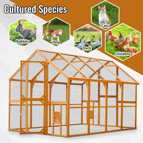 Wooden Chicken Coop Large Kitten Playpen With Waterproof Cover And Two Small Gates For Chicken Run - ZEYTONCART
