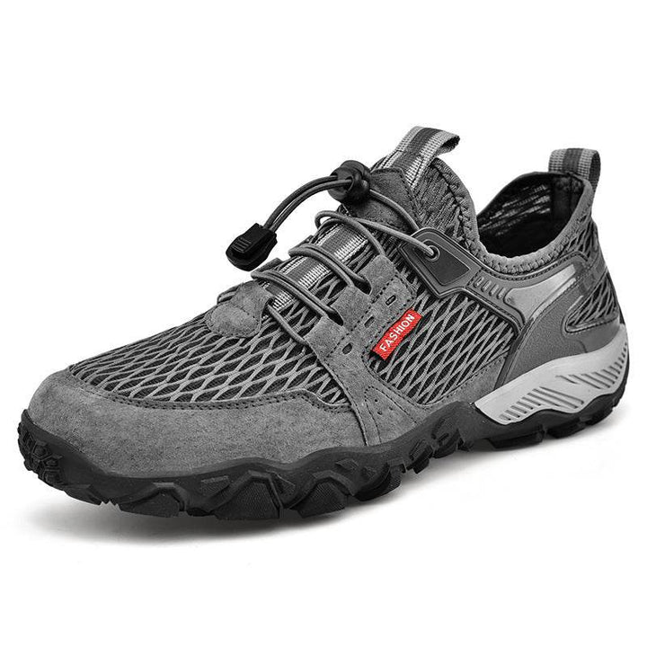 Men's Summer Leather Breathable Outdoor Sports Casual Shoes Non-slip Soft-soled Mesh Surface Hiking Shoes - ZEYTONCART