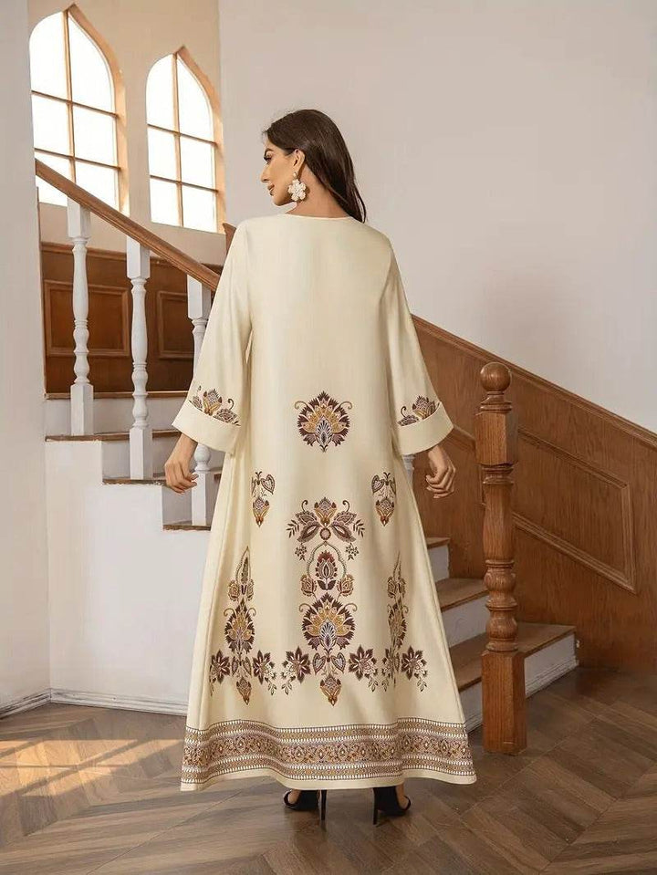 Elegant Floral Printed Abaya Middle Eastern Muslim Clothing For Women - ZEYTONCART