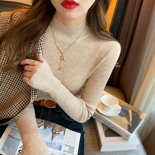 Autumn And Winter New Half Turtleneck Slim Fit Long Sleeve Inner Wear Knitwear For Women - ZEYTONCART