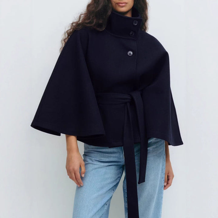 Winter High Neck Batwing Sleeve Coat With Belt Fashion Loose Elegant Button Top Trench Coat For Women Clothing - ZEYTONCART