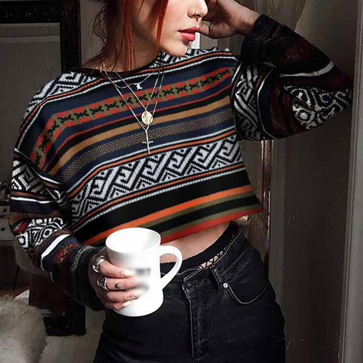 Color Matching Personality Sweater Women's Fall Winter Fashion Top - ZEYTONCART