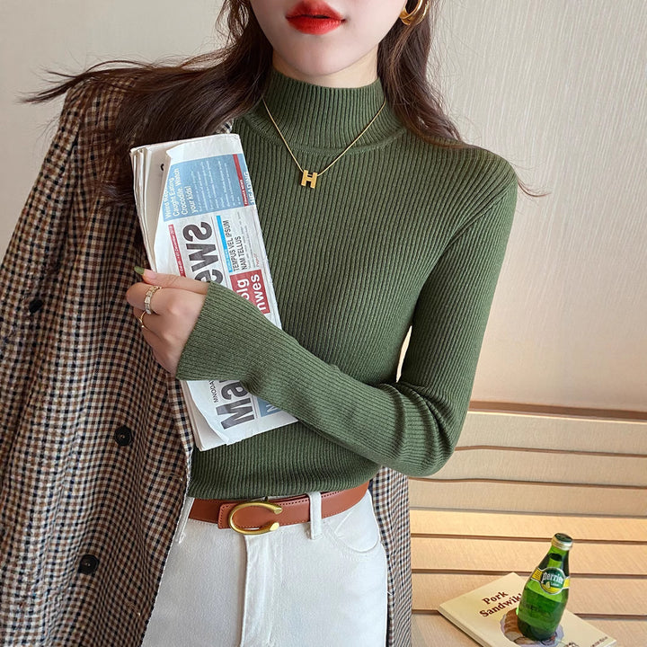 Autumn And Winter New Half Turtleneck Slim Fit Long Sleeve Inner Wear Knitwear For Women - ZEYTONCART