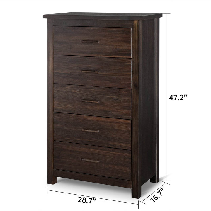 Brown Density Board With Solid Wood Veneer, Five Drawers In Vertical Arrangement, Drawer Cabinet - ZEYTONCART