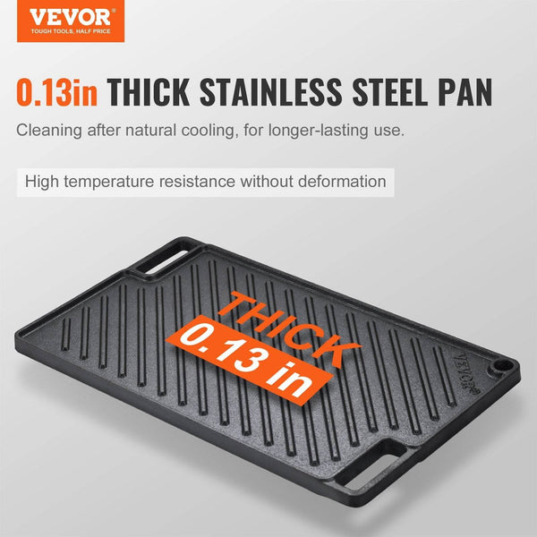 VEVOR Reversible Grill Griddle, Pre-Seasoned Cast Iron Griddle, Rectangular Double Burner Griddle Pan, Non-Stick Family Pan Cookware With Handles, Flat Top Plate For BBQ, Gas Grill, Black - ZEYTONCART