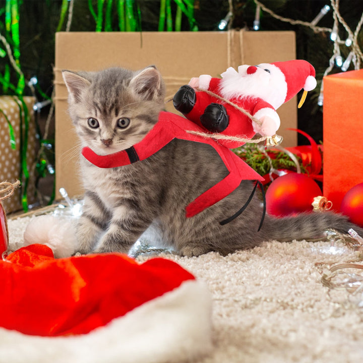 S-M-L-XL Options -- 1Pc Pet Christmas Costumes Red Winter Coat For Dog Riding Santa Claus With Bell Clothes New Year Outfit Cosplay Costumes Party Dress Up For Cats - ZEYTONCART