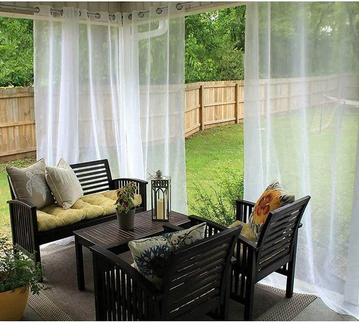 Outdoor Shading Door Curtain Waterproof Curtain Pavilion Balcony White Mesh Curtains Terrace Window Screen - ZEYTONCART