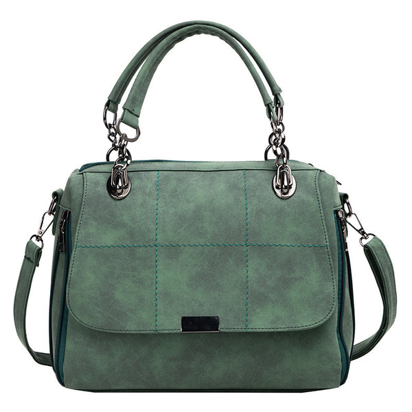 Matte Women  Scrub Female Shoulder Bags Large Capacity Matcha Green PU Leather Lady Totes Boston Bag for Travel Hand Bags - ZEYTONCART