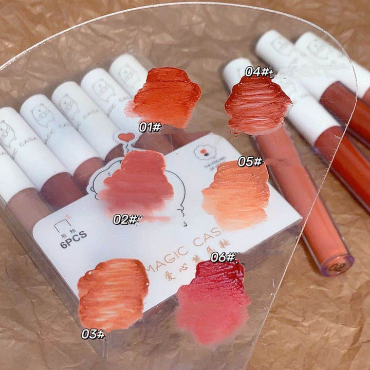 MAGIC CASA Love Bear Lip Lacquer Six Sets Not Easy To Fade Lipstick Matte Moisturizing Lip Mud Cross-border Makeup - ZEYTONCART