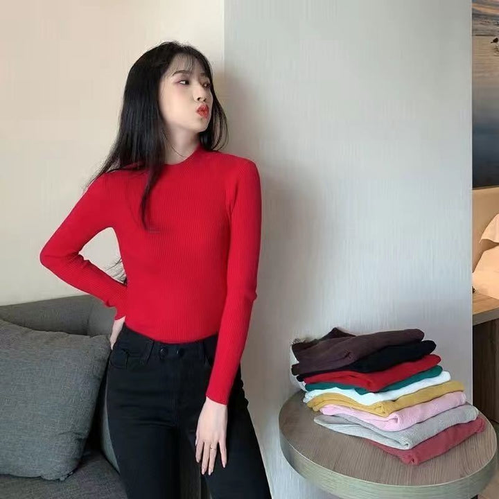 Autumn And Winter New Half Turtleneck Slim Fit Long Sleeve Inner Wear Knitwear For Women - ZEYTONCART