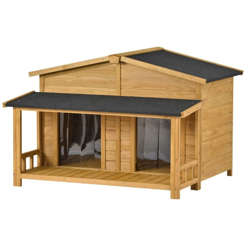 Large Wooden Dog House Outdoor Hut Style With Porch, 2 Doors - ZEYTONCART