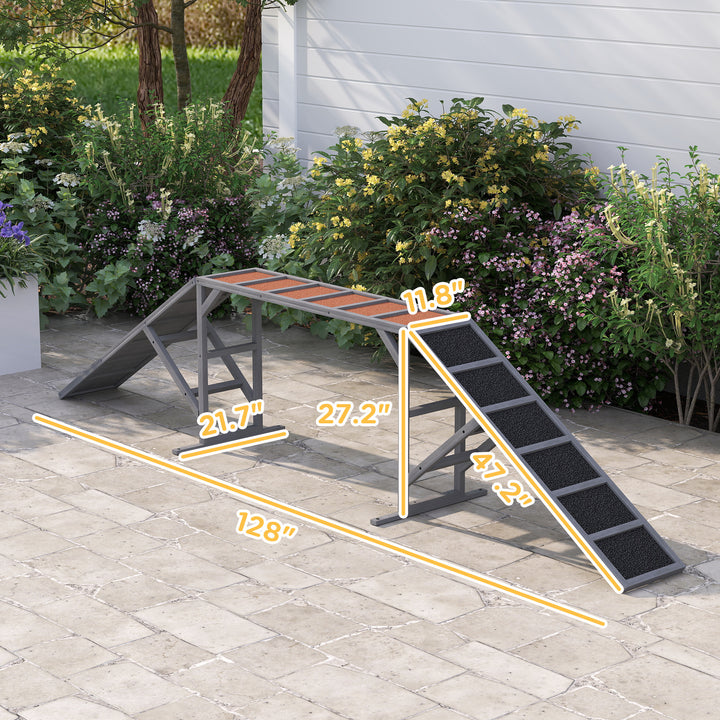 Dog Agility Equipment Ramp With Safety Bar, Non-slip Surface, For Walk And Pause Training, Gray - ZEYTONCART