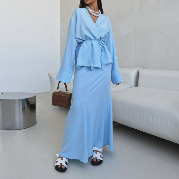 Autumn And Winter Lacing Waist-controlled Top Long Dress - ZEYTONCART