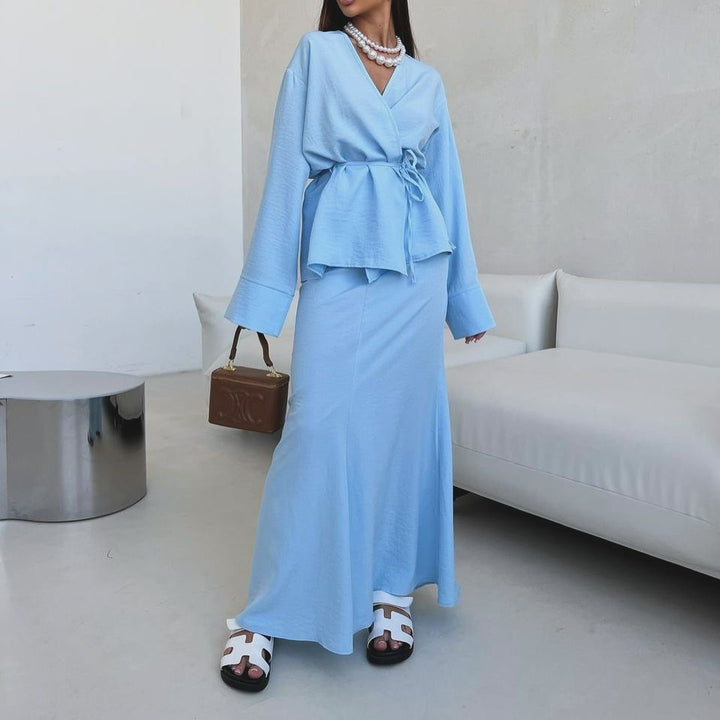 Autumn And Winter Lacing Waist-controlled Top Long Dress - ZEYTONCART