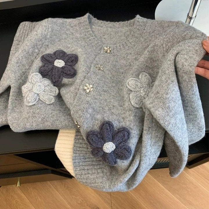 Korean Style Flower Loose Sweater Women's Autumn And Winter Lazy Embroidery - ZEYTONCART