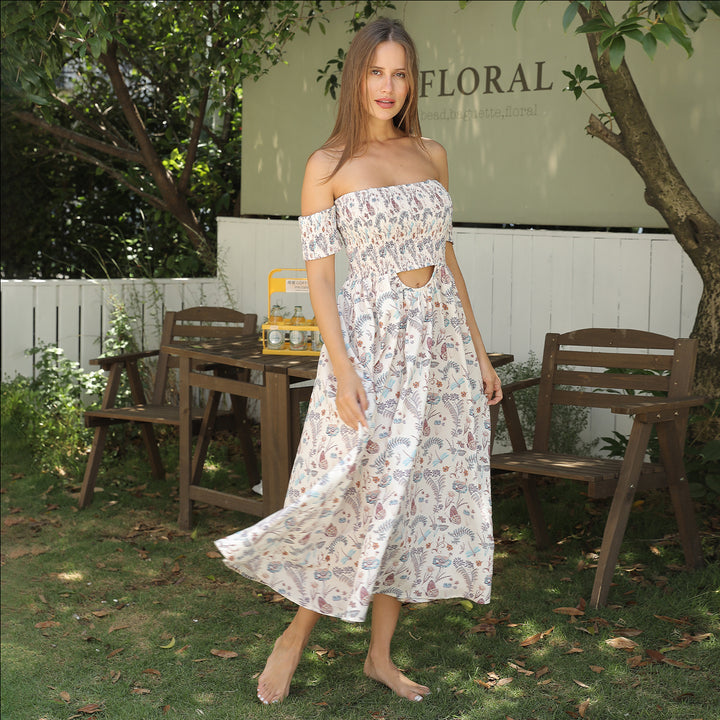 Women's Off Shoulder Strapless Floral Dress - ZEYTONCART