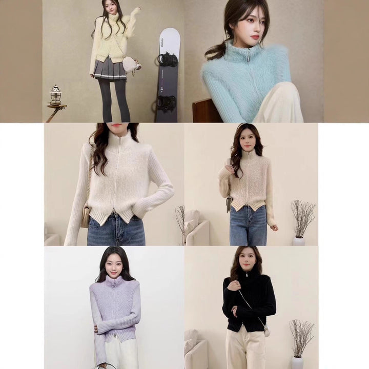 Autumn And Winter Stitching Zip Knitted Sweater - ZEYTONCART