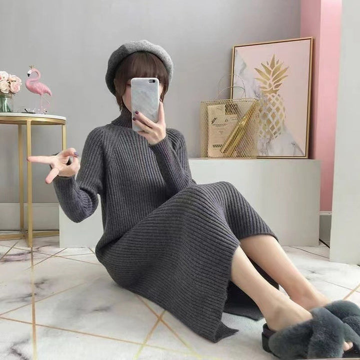 Mid-length High Collar Sweater Dress Women's Thickened Autumn And Winter Loose - ZEYTONCART