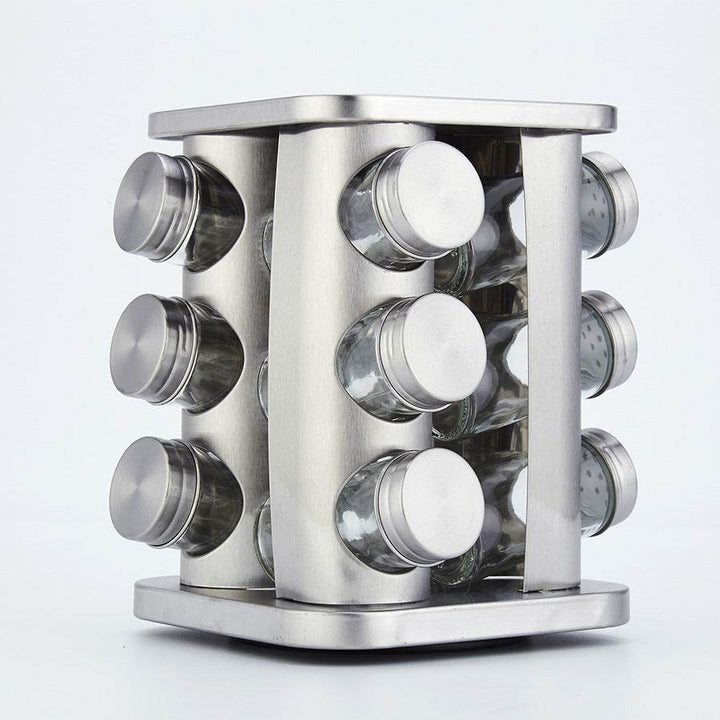 Spice Rack Kitchen Glass Seasoning Salt Pepper Sugar Jars And Stainless Steel Rack Holder Kitchen Storage Spice Rack - ZEYTONCART
