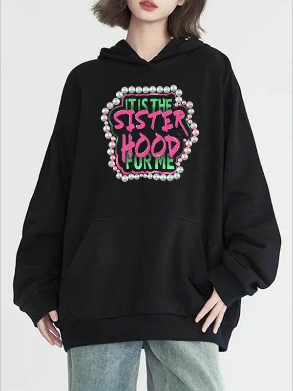 Sisterhood Graphic Print Hoodie With Kangaroo Pocket - Women's Casual Long Sleeve Activewear Sweatshirt -Hooded Collar Style For All Seasons - ZEYTONCART