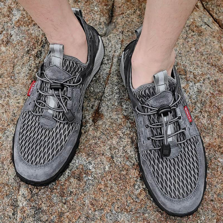 Men's Summer Leather Breathable Outdoor Sports Casual Shoes Non-slip Soft-soled Mesh Surface Hiking Shoes - ZEYTONCART