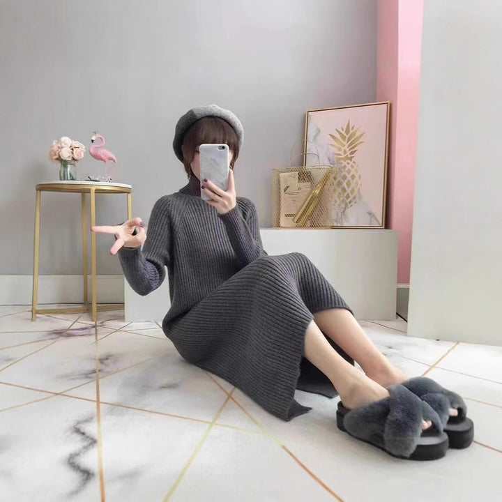Mid-length High Collar Sweater Dress Women's Thickened Autumn And Winter Loose - ZEYTONCART