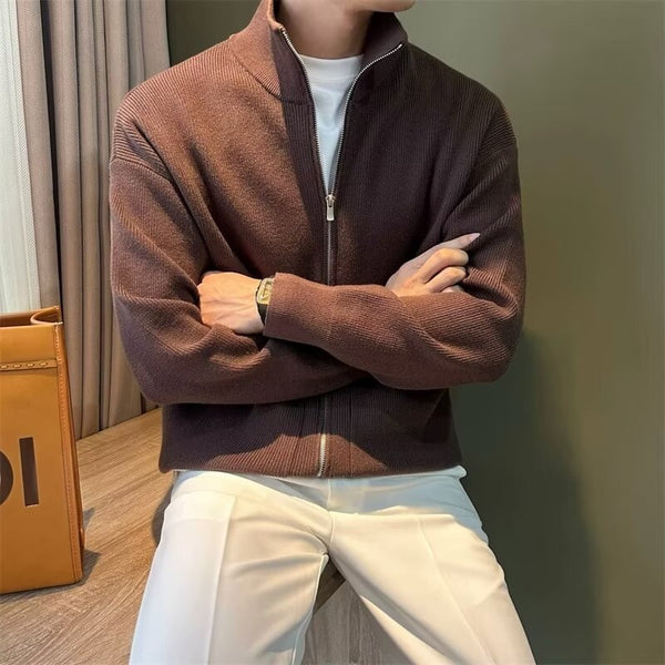 Versatile Zipper Cardigan Men's Knitted Shirt Autumn And Winter British Slim-fitting Sweater - ZEYTONCART