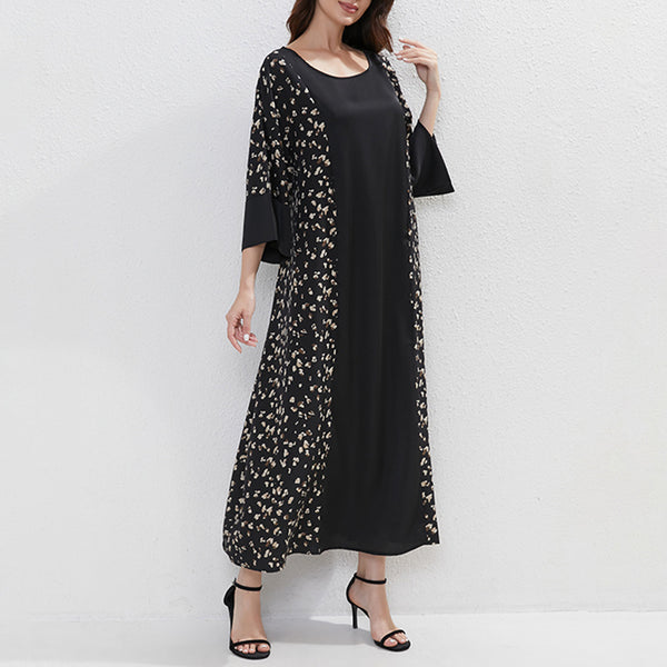 Women's Plus Size Floral Print Tunic Dress With Belt, Middle Eastern Style Muslim Long Dress - ZEYTONCART
