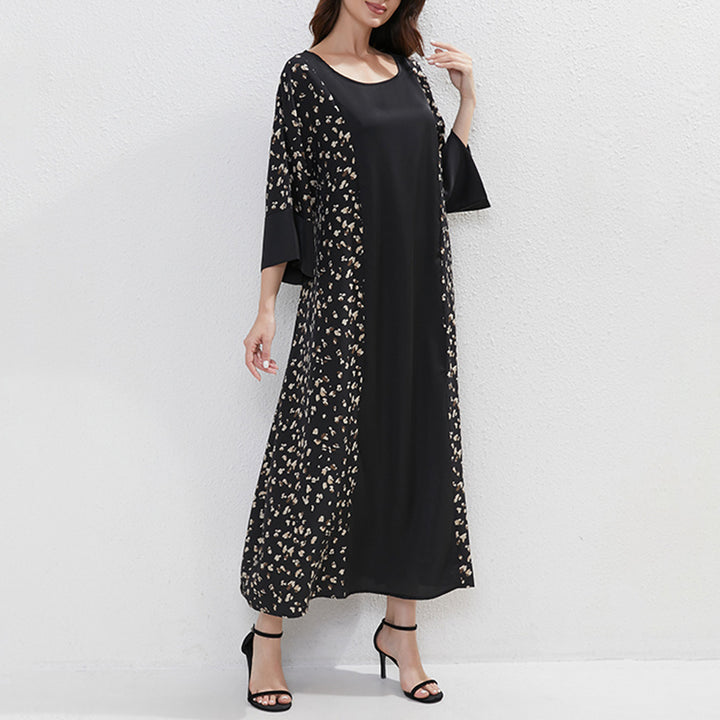 Women's Plus Size Floral Print Tunic Dress With Belt, Middle Eastern Style Muslim Long Dress - ZEYTONCART