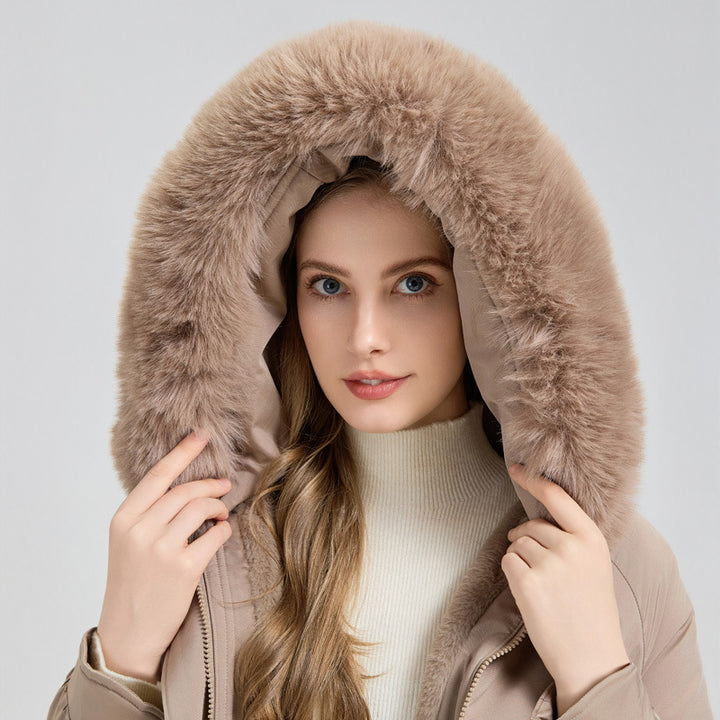 Women's Winter Fur-Lined Hooded Parka Coat Mid Length Down - ZEYTONCART