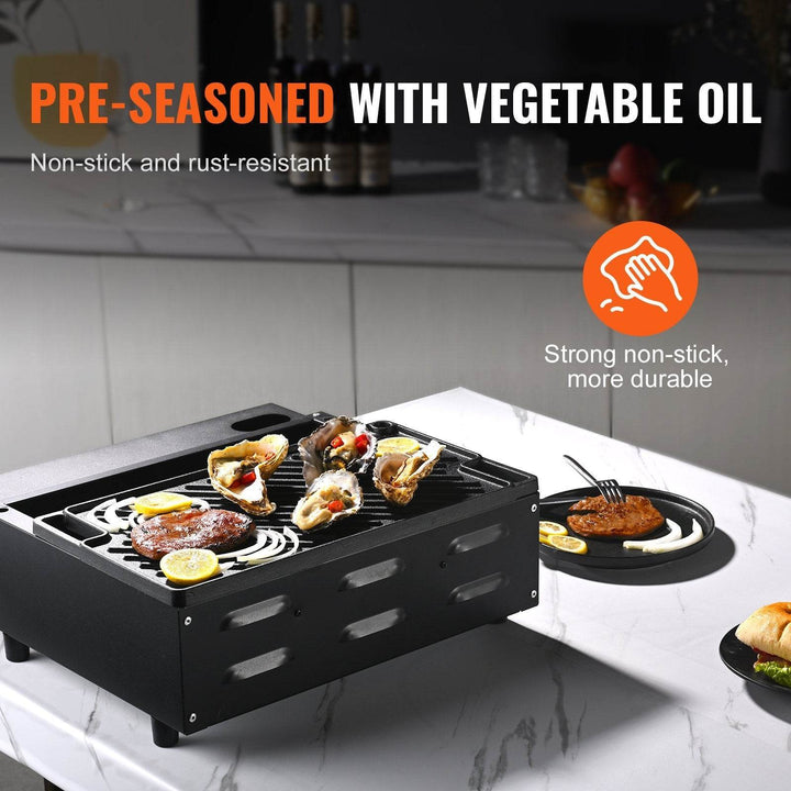 VEVOR Reversible Grill Griddle, Pre-Seasoned Cast Iron Griddle, Rectangular Double Burner Griddle Pan, Non-Stick Family Pan Cookware With Handles, Flat Top Plate For BBQ, Gas Grill, Black - ZEYTONCART
