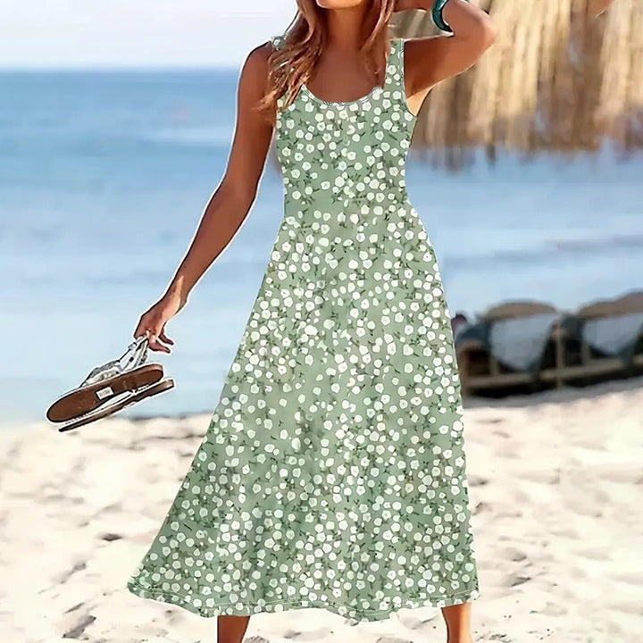 Women Floral Summer Maxi Dress Casual Beach Printed Sleeveless Boho Flowy Tank Sundress - ZEYTONCART