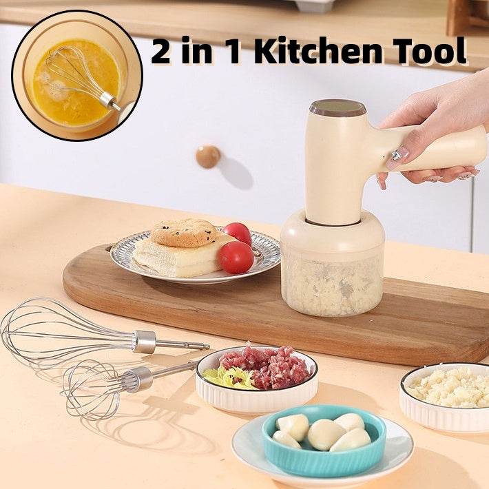 2 In 1 Electric Garlic Chopper USB Rechargeable Vegetable Chili Meat Ginger Masher Handheld Multipurpose Kitchen Gadgets - ZEYTONCART