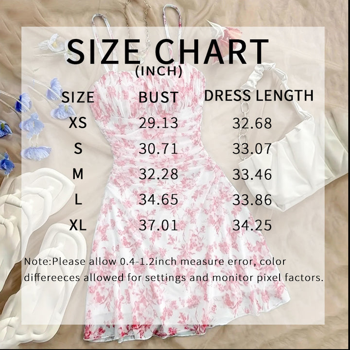 Women's Boho Floral Print Mini Dress Spaghetti Strap Ruched Ruffle Hem Vacation Sundresses - ZEYTONCART
