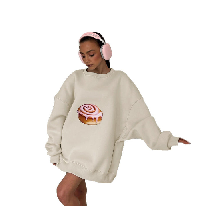 Autumn And Winter Fleece-lined Loose Slimming Long Sleeves Crew Neck Pullover Sweatshirt Women - ZEYTONCART