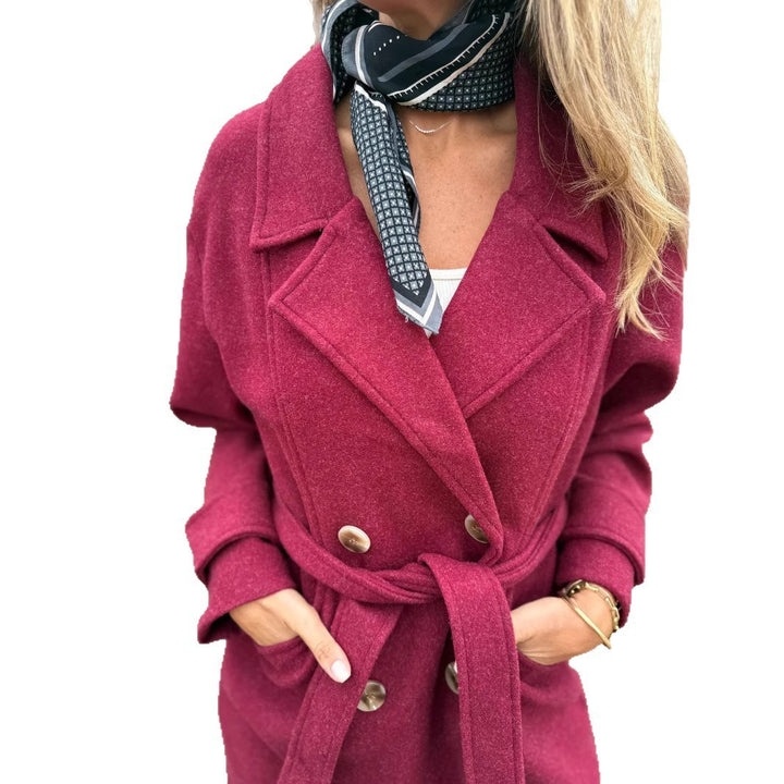 Autumn And Winter Lacing Cardigan Casual Long Sleeve Lapel Woolen Pocket Coat Women - ZEYTONCART