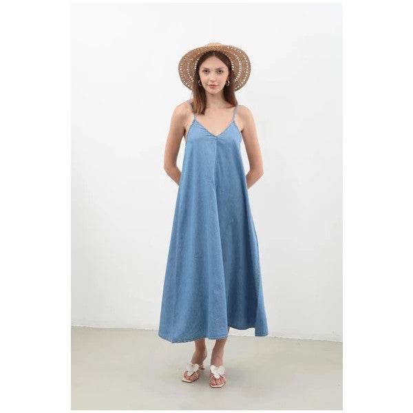 Women's Thin Strapped Jean Dress - ZEYTONCART