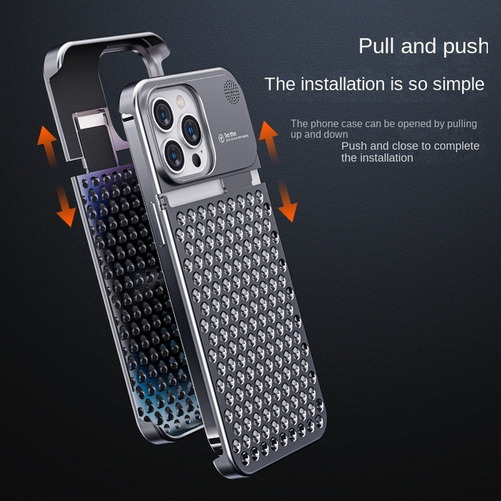 Aluminum Alloy Phone Case For 14 13 Pro Max Plus Hollow Heat Dissipation Anti-fall Full Body Shockproof Phone Cove - ZEYTONCART
