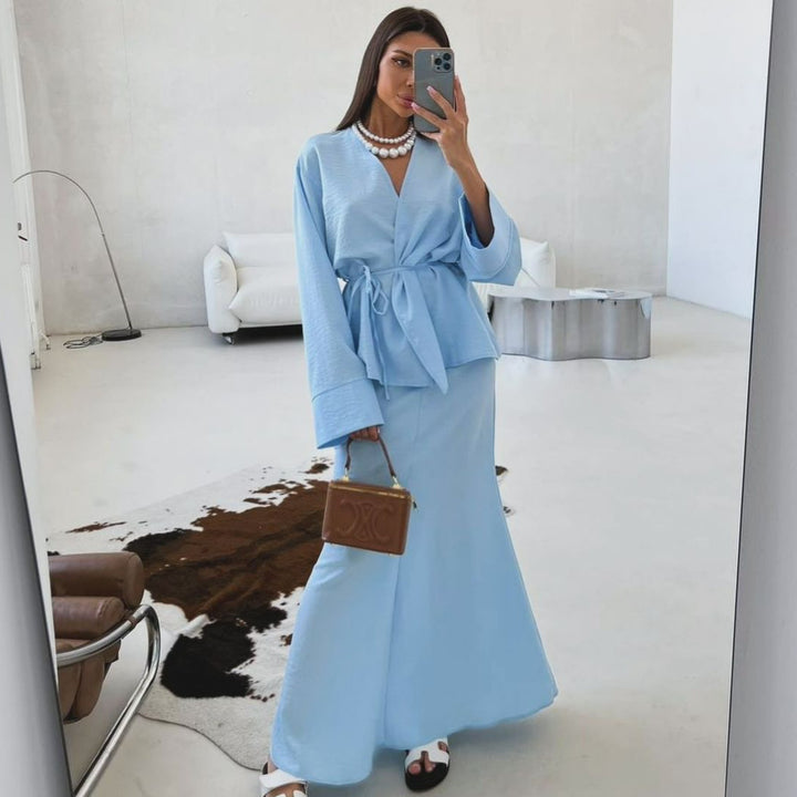 Autumn And Winter Lacing Waist-controlled Top Long Dress - ZEYTONCART