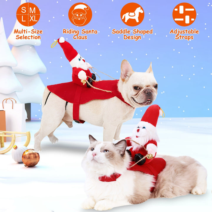 S-M-L-XL Options -- 1Pc Pet Christmas Costumes Red Winter Coat For Dog Riding Santa Claus With Bell Clothes New Year Outfit Cosplay Costumes Party Dress Up For Cats - ZEYTONCART