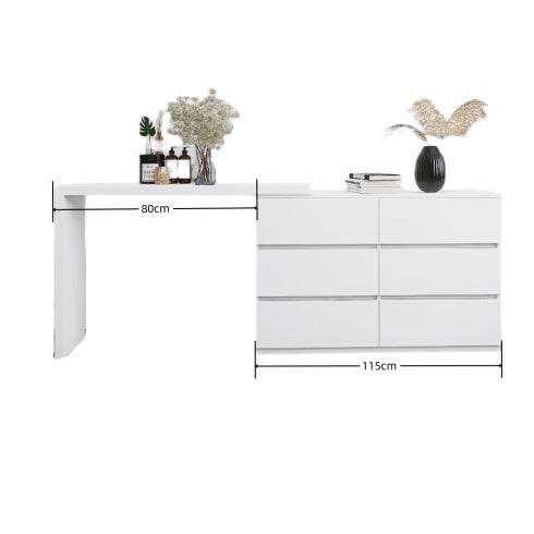 Extended Desktop 6 Drawers Chest Of Drawer Without Handle White Color Vanity - ZEYTONCART