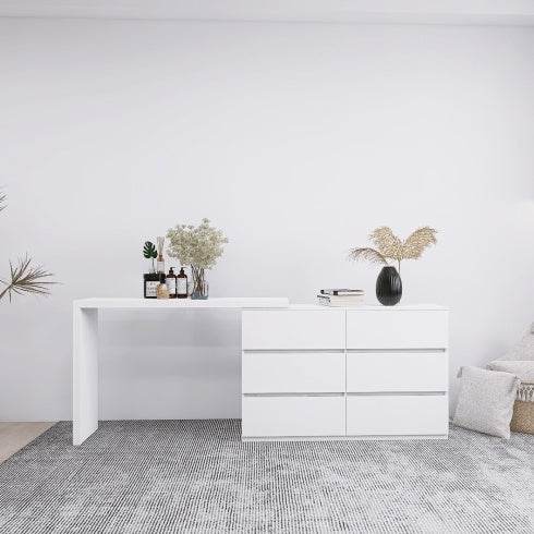 Extended Desktop 6 Drawers Chest Of Drawer Without Handle White Color Vanity - ZEYTONCART