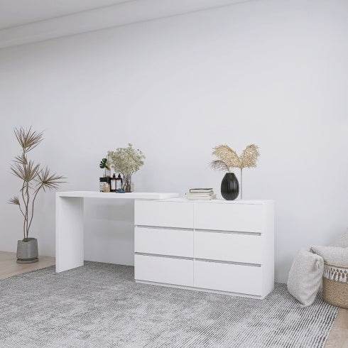 Extended Desktop 6 Drawers Chest Of Drawer Without Handle White Color Vanity - ZEYTONCART