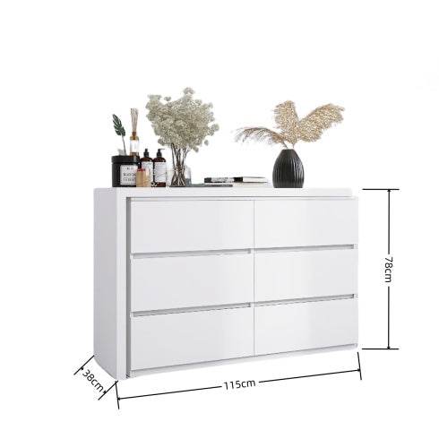Extended Desktop 6 Drawers Chest Of Drawer Without Handle White Color Vanity - ZEYTONCART
