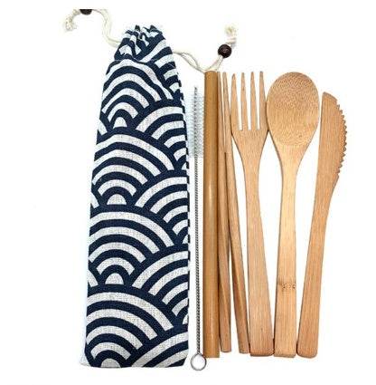 Bamboo Utensils Wooden Travel Cutlery Set Reusable Utensils With Pouch Camping Utensils Zero Waste Fork Spoon Knife Flatware Set - ZEYTONCART