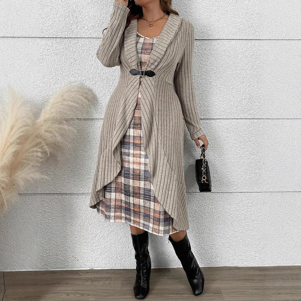 Autumn And Winter Pleated Cardigan Trench Coat Shawl Knitted Coat Lining Dress Suit - ZEYTONCART